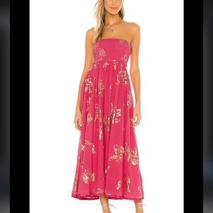 Free People Baja Babe Strapless Pink Floral Dress, Sz Medium